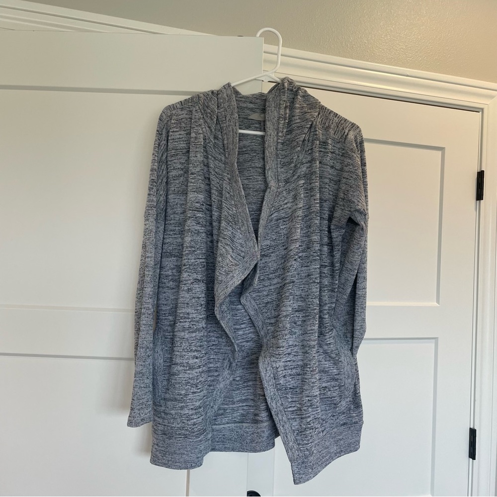 Athleta Hooded Open Front Space Dye Grey Cardigan With Pockets Size Medium